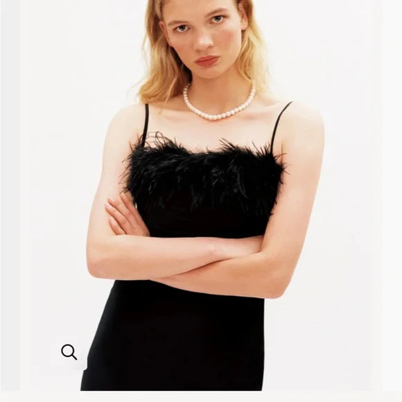 NWT Sleeper Boheme black midi slip dress feather trim - Picture 3 of 8